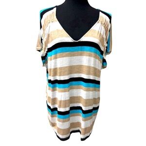 NY Collection Striped V-Neck Women's Top size XL NWT